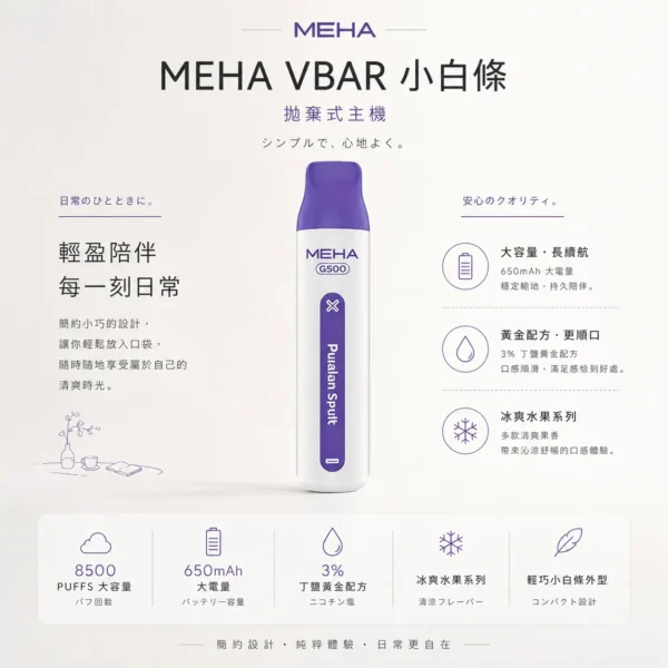 MEHA VBar 魅嗨 小白條 8500口 拋棄式電子煙