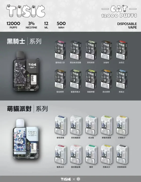 黑騎士.webp TISIC 12000口 黑騎士/萌貓派對雙風格 拋棄式電子煙 【買10送1】